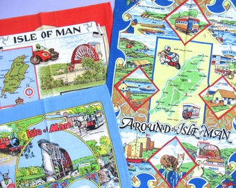 The Isle of Man: Vintage Tea Towel - choice of design - pick the one you want! - retro souvenir dish towel (see description for condition)