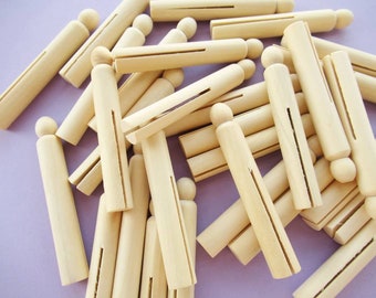 30 Wooden Dolly Pegs, set of plain unvarnished wood pegs for doll making and other craft projects