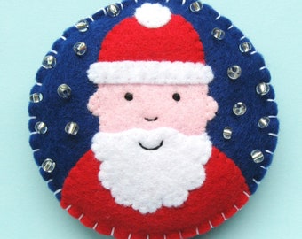 Felt Santa - PDF Ornament Pattern - sew a cute felt Father Christmas decoration,  easy step by step sewing tutorial & matching embroidery