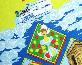 Vintage Tea Towel: Sealink British Ferries, Rare Travel Souvenir, New & Unused, Linen, Ferry Memorabilia, 1980s