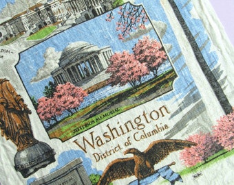 Vintage Washington DC Tea Towel, Illustrated Landmarks, Kay Dee Souvenir, USA, American