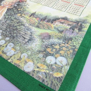 Vintage Tea Towel: 2000 Calendar, The People's Friend, girl blowing dandelion seeds in country cottage garden, retro calendar dish towel image 5