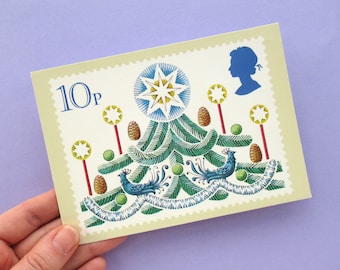 5 Postcards: Christmas 1980, unused vintage postcard set, retro Christmas cards, 80s Royal Mail postage stamp cards, illustration, decor