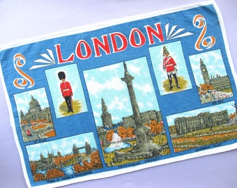 Vintage London Landmarks Tea Towel: Retro England Souvenir