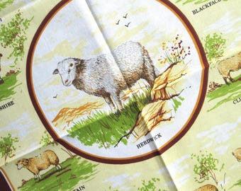 Vintage Tea Towel: Breeds of Sheep, British Farm Animals, Farmhouse Decor, Country Kitchen, New, Cotton, Illustrated