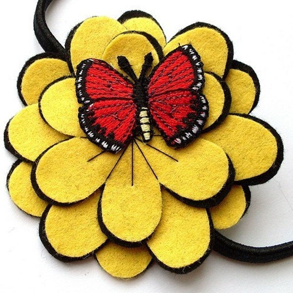 SALE: Butterfly Flower headband, red and yellow felt flower headband