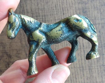 Vintage Brass Horse Figurine: Farmhouse Decor Ornament, Small Metal Animal, Shire Horse