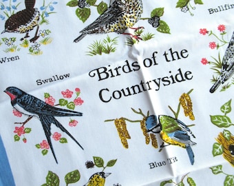 Vintage Tea Towel: Birds of the Countryside, British Bird Species, Nature, Wildlife, Unused, Home Decor