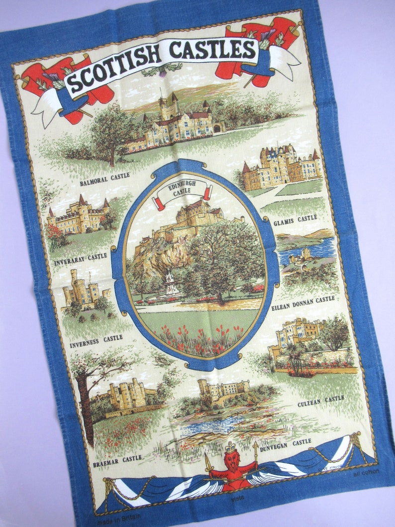 Scotland: Vintage Tea Towel choice of design pick the one you want retro Scottish dish towel, maps, castles, recipes, & more image 6