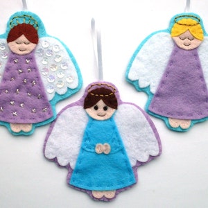 Angels PDF Pattern by Laura Lupin Howard. Felt Christmas Ornament Sewing Tutorial and Embroidery Pattern, make cute felt guardian angel decorations!