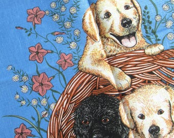 Vintage Tea Towel: Guide Dogs for the Blind, Basket of Puppies, Retro Kitchen, Unused Homewares