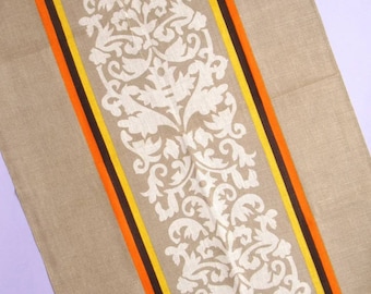 Vintage Tea Towel: Francesca, an unused retro dish towel in light brown and orange