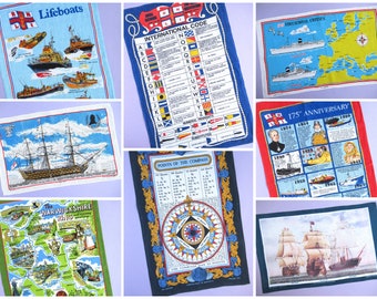 Ships & Sailing: Vintage Tea Towel - choice of design - pick the one you want! - retro nautical dish towels (see description for condition)