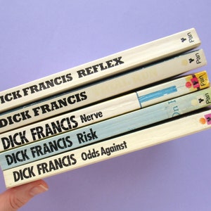 5 Dick Francis thrillers, vintage Pan paperbacks, paperback book bundle, 70s, 80s, fiction, Odds Against, Risk, Nerve, Trial Run, Reflex image 4