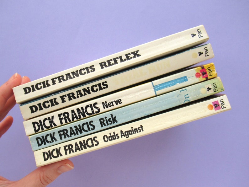 5 Dick Francis thrillers, vintage Pan paperbacks, paperback book bundle, 70s, 80s, fiction, Odds Against, Risk, Nerve, Trial Run, Reflex image 4