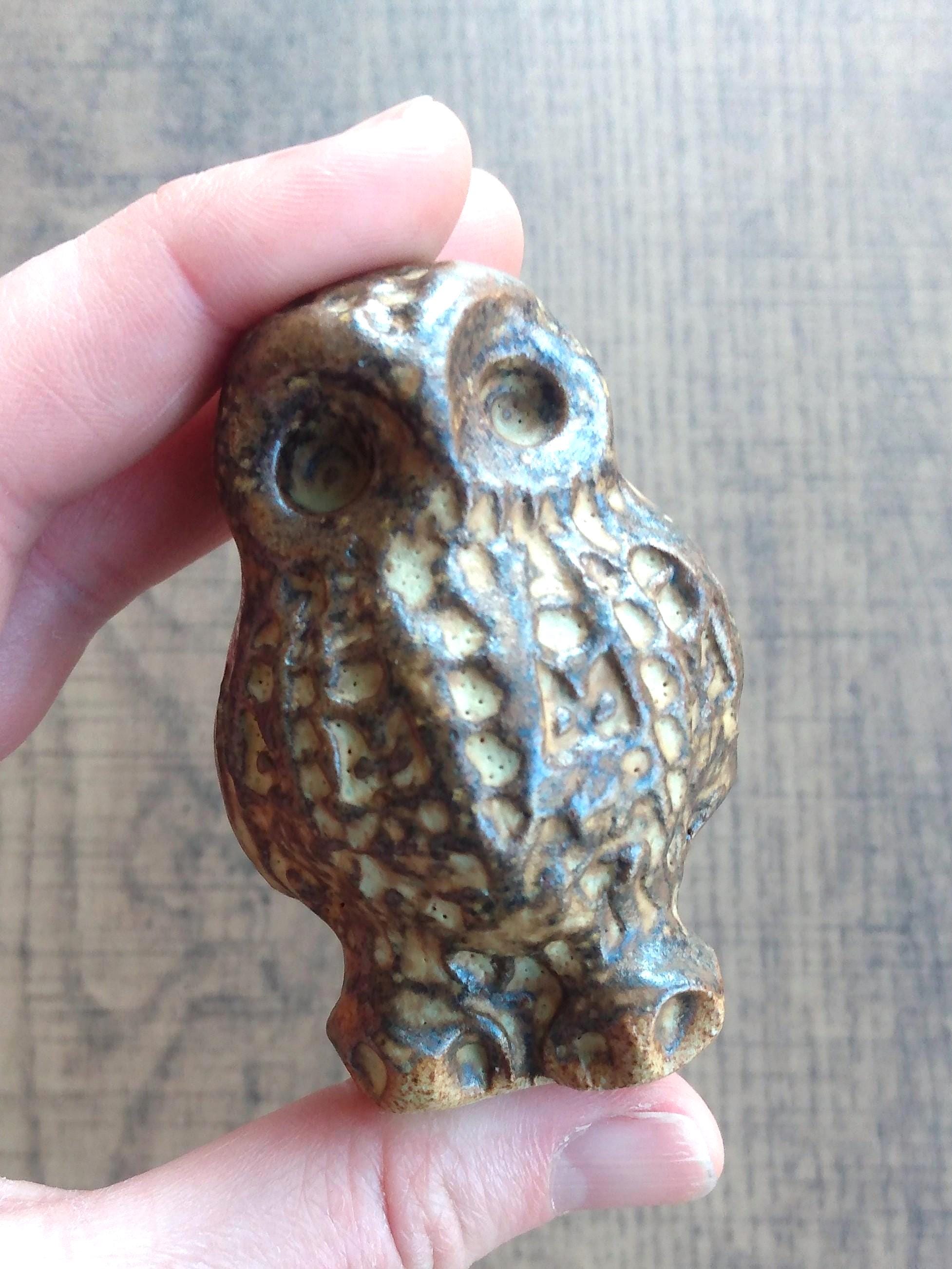 Vintage Owl Figurine, Studio Pottery, Handmade, Rustic, Folk Art, Brown, Bird Sculpture