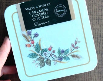 Vintage Botanical Coasters - St Michael Harvest Pattern, Unused Pack of 6
