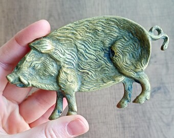 Vintage Brass Wild Boar / Pig Trinket Dish, Novelty Animal, Retro Metal Decor, Solid Brass
