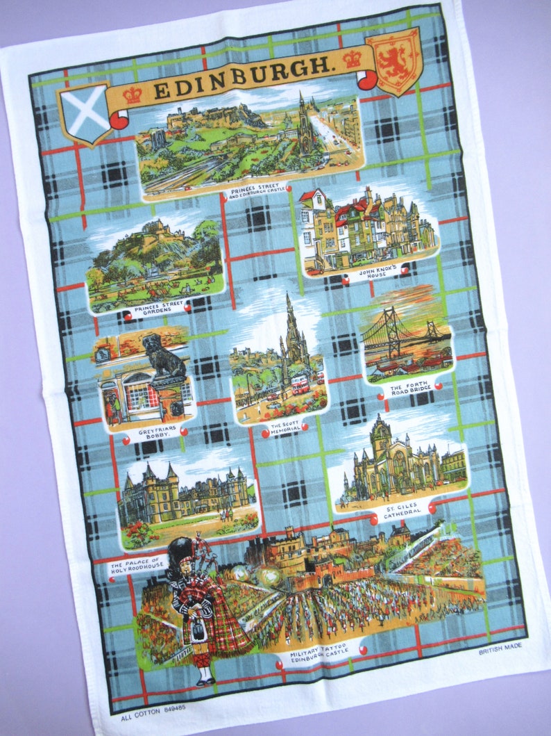 Scotland: Vintage Tea Towel choice of design pick the one you want retro Scottish dish towel, maps, castles, recipes, & more image 4