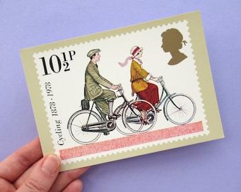 4 Postcards: Cycling 1878-1978, unused vintage postcard set, bicycles, cycling gift idea, retro, 70s, 1970s, Royal Mail postage stamp cards