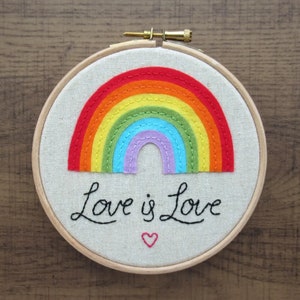 Love is Love PDF Pattern rainbow felt embroidery hoop art and matching embroidery pattern felt rainbow pattern, Valentine's Day, LGBTQ image 5