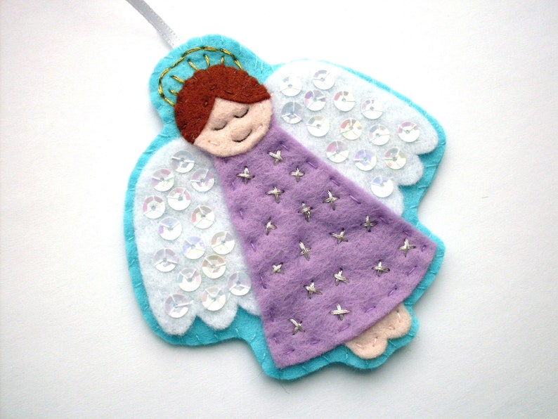 Angels PDF Pattern by Laura Lupin Howard. Felt Christmas Ornament Sewing Tutorial and Embroidery Pattern, make cute felt guardian angel decorations!