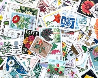 Flowers & Plants: Postage Stamp Pack, Original, Vintage, Themed, Used / Cancelled, Off-paper, Mixed, Worldwide, Botanical Ephemera