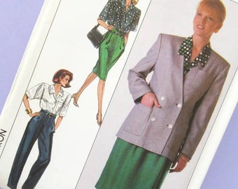 Vintage Sewing Pattern: Simplicity 9187, Women's Skirt, Blouse, Lined Jacket, Trousers, smart, suit, unused uncut, 80s, 1980s Jones New York