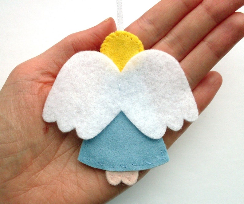 Angels PDF Pattern by Laura Lupin Howard. Felt Christmas Ornament Sewing Tutorial and Embroidery Pattern, make cute felt guardian angel decorations!