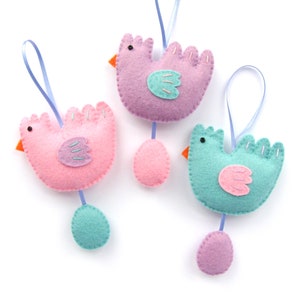 Felt Chicken & Egg Ornaments - PDF Pattern - Felt Easter Ornament Sewing Tutorial - sew easy spring bird decorations from felt!