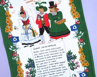 Vintage Italian Recipe Tea Towel: Sauerkraut With Sausage, M.J. Maurey