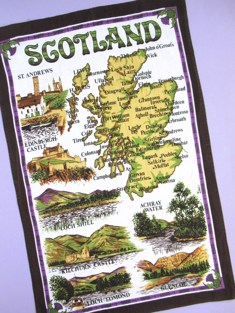 Scotland: Vintage Tea Towel choice of design pick the one you want retro Scottish dish towel, maps, castles, recipes, & more image 10