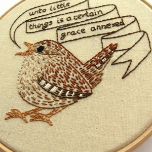 Wren PDF Embroidery Pattern by Laura Lupin Howard. Embroider some bird hoop art! British bird hand embroidery pattern, customisable, wildlife, nature.
