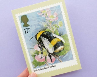 5 Postcards: Insects, Unused Vintage Postcards - bumblebee, ladybird, cricket, stag beetle, dragonfly, nature gift, wildlife decor, 1980s