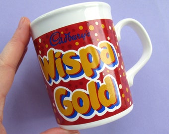 Vintage Cadbury's Wispa Gold Mug, ceramic mug, fun food gift idea, retro kitchen decor, Kilncraft, chocolate lover gift, nostalgic, British