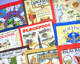 Blackpool & Lancashire: Vintage Tea Towel - choice of design - pick the one you want! - retro, maps, illustrations, Blackpool Tower