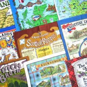 Scotland: Vintage Tea Towel - choice of design - pick the one you want! - retro Scottish dish towel, maps, castles, recipes, & more!