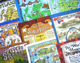 Scotland: Vintage Tea Towel - choice of design - pick the one you want! - retro Scottish dish towel, maps, castles, recipes, & more!