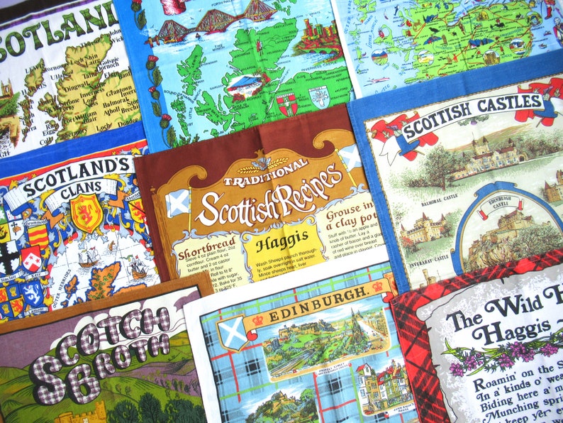 Scotland: Vintage Tea Towel choice of design pick the one you want retro Scottish dish towel, maps, castles, recipes, & more image 1