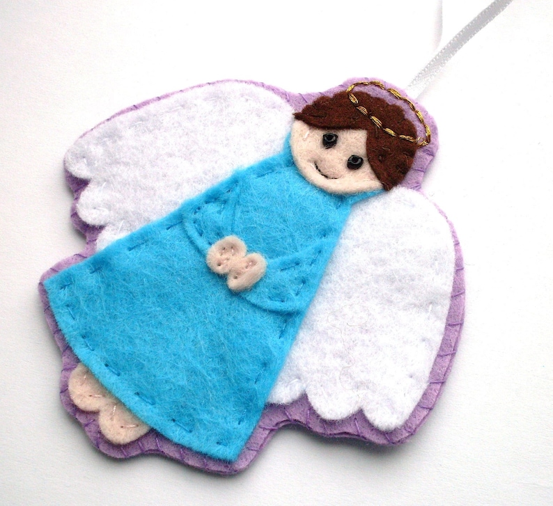 Angels PDF Pattern by Laura Lupin Howard. Felt Christmas Ornament Sewing Tutorial and Embroidery Pattern, make cute felt guardian angel decorations!