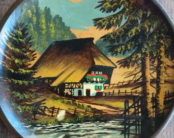 Wooden Souvenir Plate from Germany, Hand Painted, Black Forest, Schwarzwälder, Vintage Wall Decor