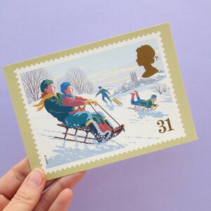 5 Postcards: Christmas Scenes, Unused Vintage Postcards, Christmas card set, art, winter, snowmen, retro Xmas, card set, carol singers, snow image 5