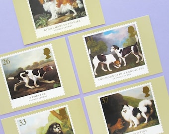5 Vintage Postcards: Dog Paintings, Unused Postcards featuring art by George Stubbs, dog lover gift, postcard set, Royal Mail PHQ cards