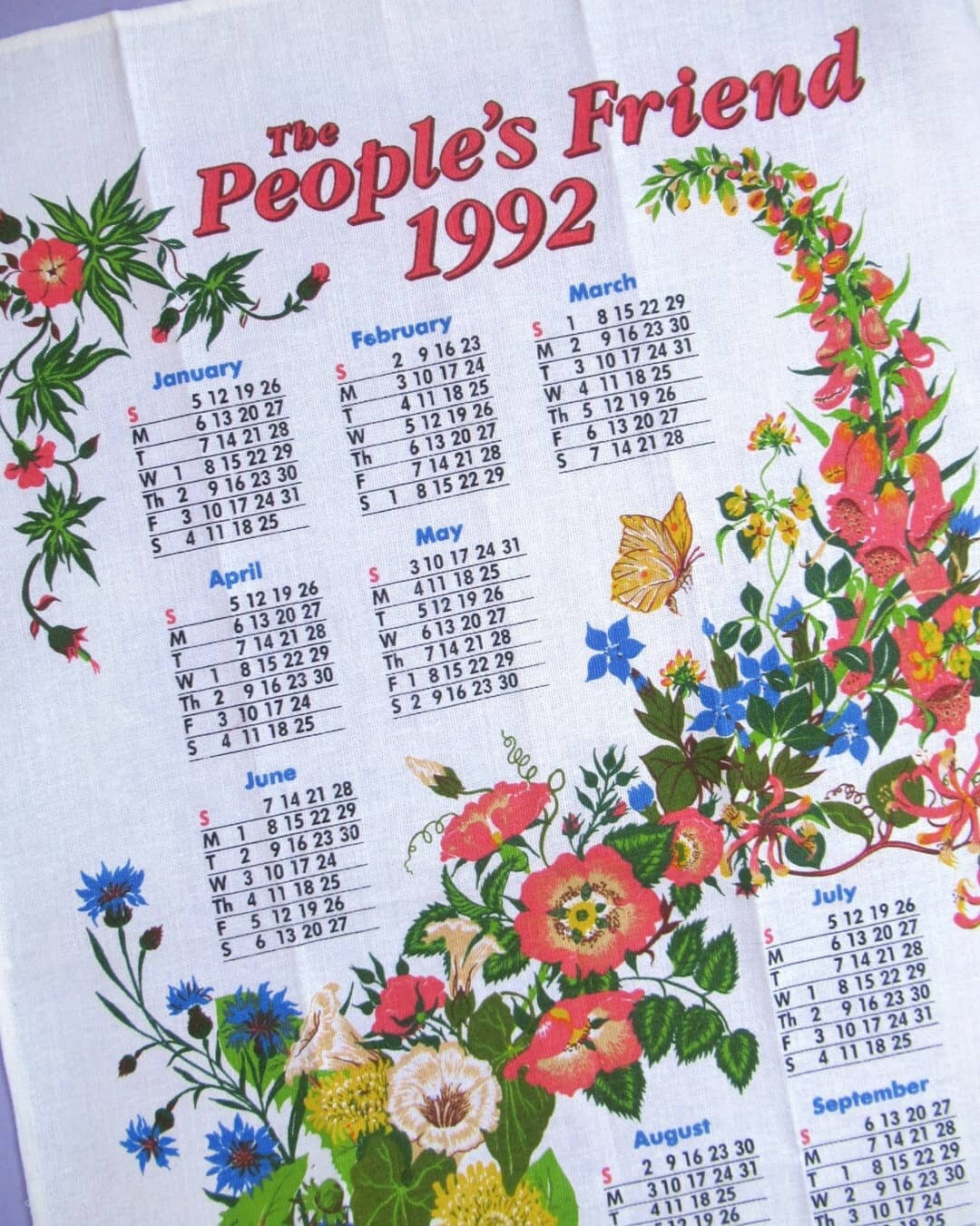 1992 Calendar Towel - Etsy