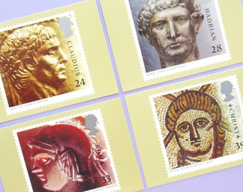 4 Postcards: Roman Britain, Set of Unused Vintage Stamp Postcards, Romans, British history, Royal Mail, stamp collecting, 1990s, PHQ cards