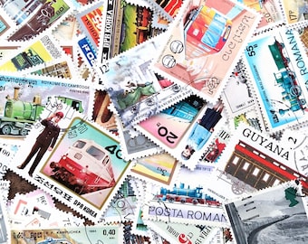 Trains & Railways: Postage Stamp Pack, Original, Vintage, Themed, Used / Cancelled, Off-paper, Mixed, Worldwide, Collage Ephemera