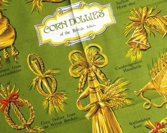 Vintage Tea Towel: Corn Dollies of the British Isles, New & Unused, Traditional Crafts, Folk Art