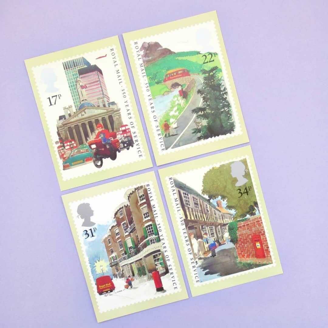 4 Postcards Royal Mail, Set of Unused Vintage Stamp Postcards, 1985