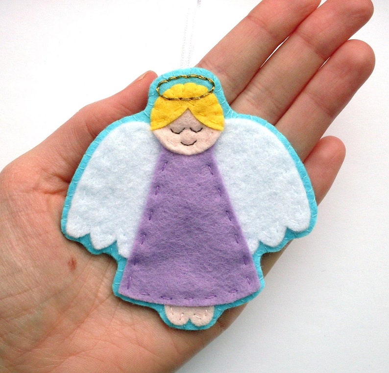 Angels PDF Pattern by Laura Lupin Howard. Felt Christmas Ornament Sewing Tutorial and Embroidery Pattern, make cute felt guardian angel decorations!