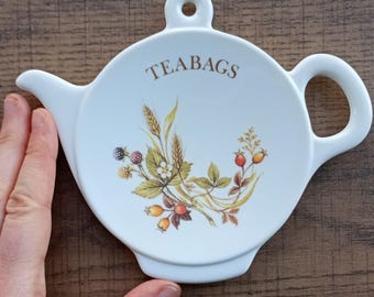Vintage Teabag Rest Shaped Like A Teapot, St Michael (Marks & Spencer), 80s 90s Kitchen Decor, Harvest, Autumn, Melamine